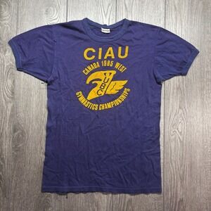 Vintage 1985 Canada Gymnastics Ringer Shirt Blue Medium Single Stitch Olympics